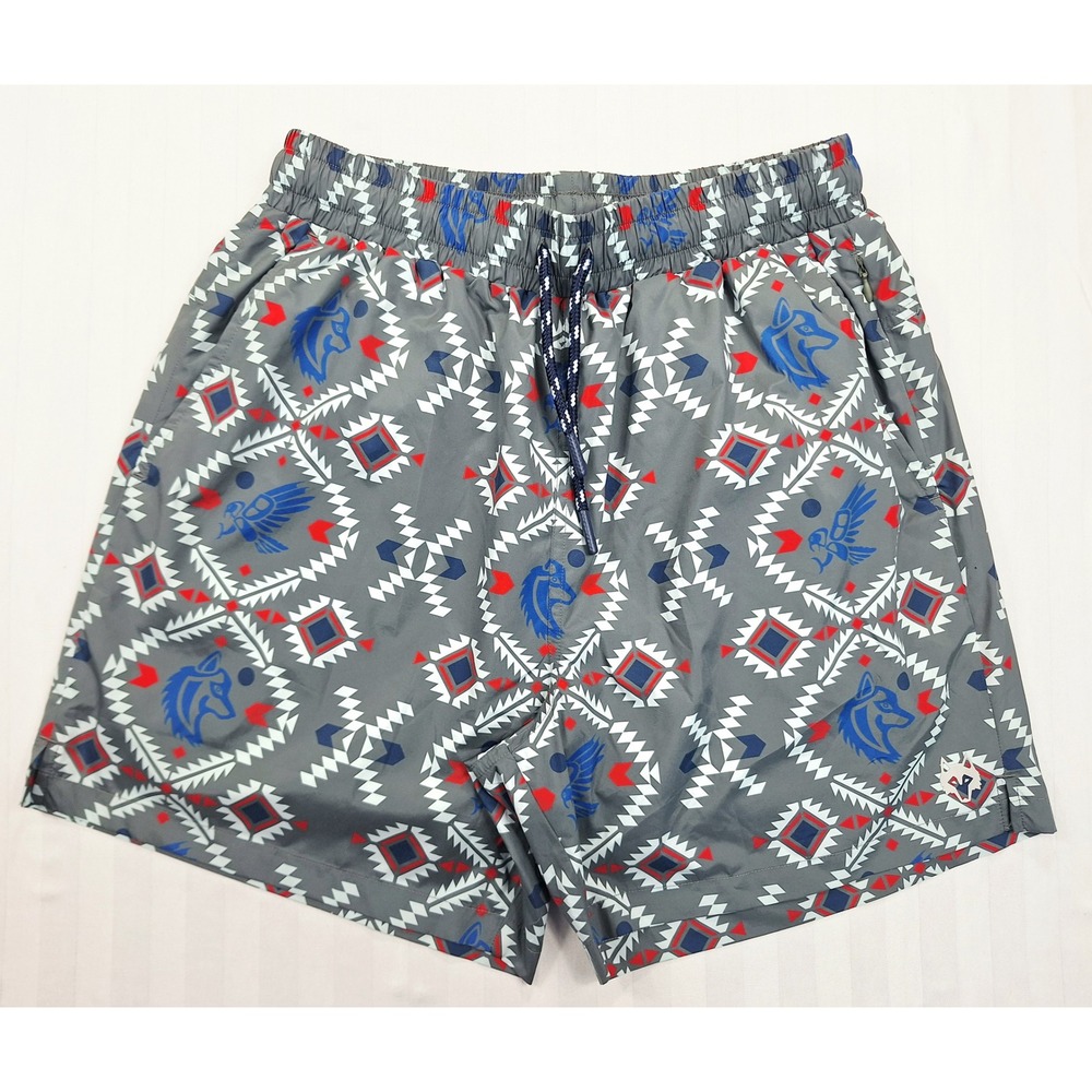 Greyson Clothiers Mens Montauk Swim Trunks Grey Geometric Wolf Print Shorts S